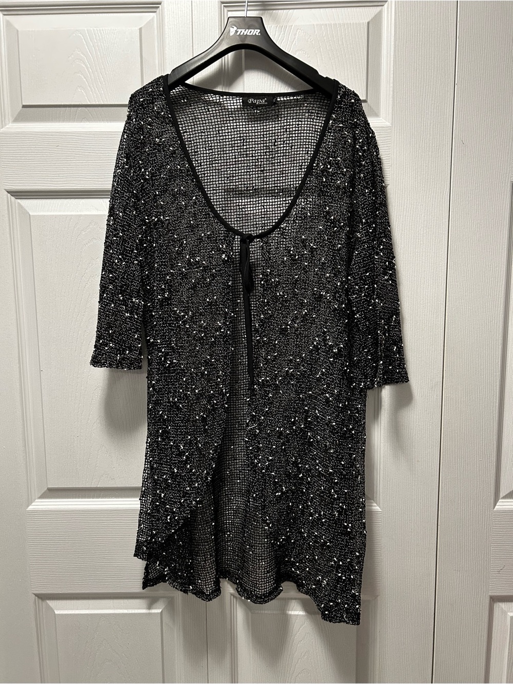 Papa Vancouver Black Speckled Open-Front Knit Cardigan Shrug